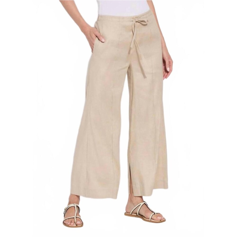 LYSSE Nixie Drawstring Linen Wide Leg Pant Womens Medium Linen Color